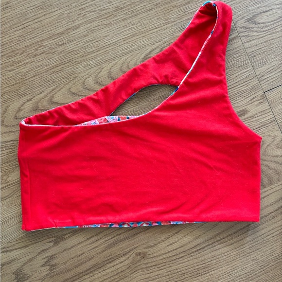 Wolven Red Santorini One-Shoulder Bikini/Active Top - Picture 5 of 7